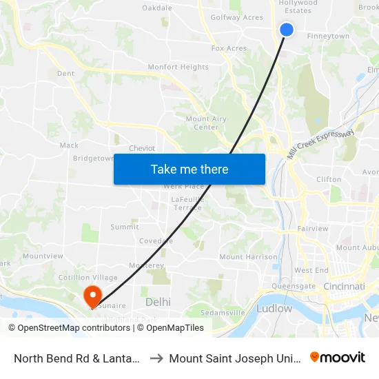 North Bend Rd & Lantana Ave to Mount Saint Joseph University map