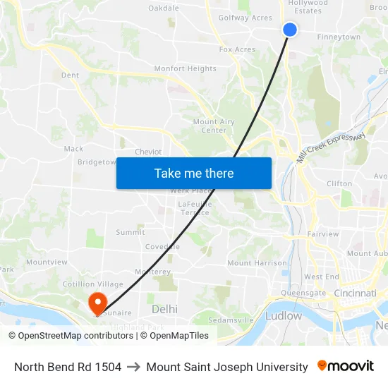 North Bend Rd 1504 to Mount Saint Joseph University map