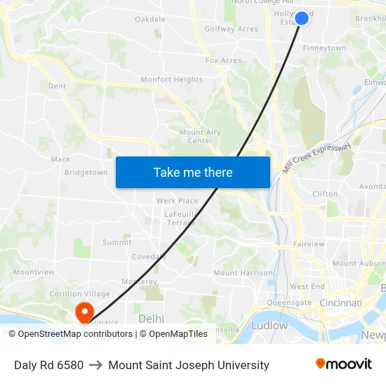 Daly Rd 6580 to Mount Saint Joseph University map