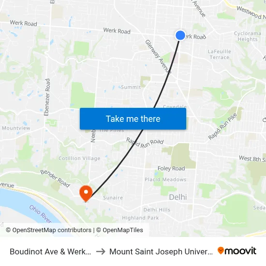 Boudinot Ave & Werk Rd to Mount Saint Joseph University map