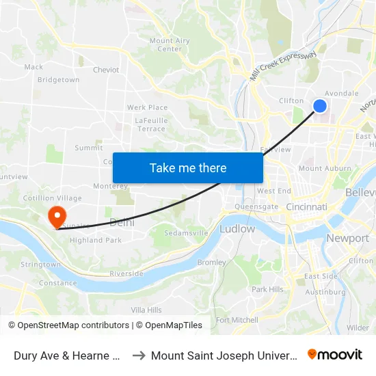 Dury Ave & Hearne Ave to Mount Saint Joseph University map