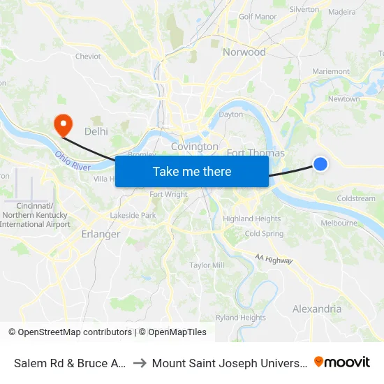 Salem Rd & Bruce Ave to Mount Saint Joseph University map