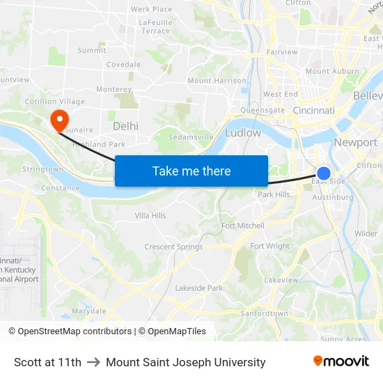 Scott at 11th to Mount Saint Joseph University map