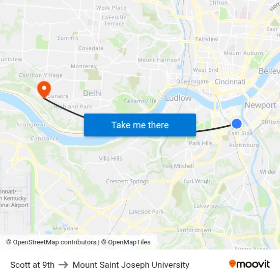 Scott at 9th to Mount Saint Joseph University map