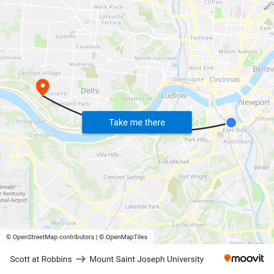 Scott at Robbins to Mount Saint Joseph University map