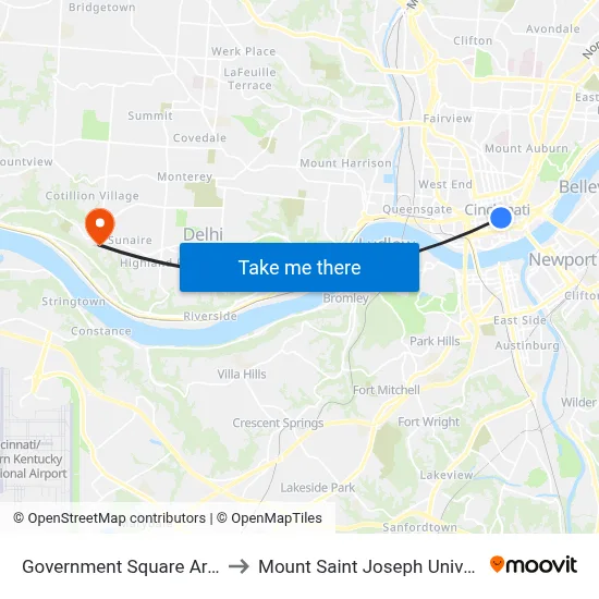 Government Square Area D to Mount Saint Joseph University map