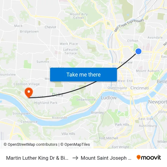 Martin Luther King Dr & Bishop St Eb to Mount Saint Joseph University map