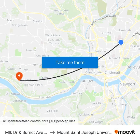 Mlk Dr & Burnet Ave Wb to Mount Saint Joseph University map