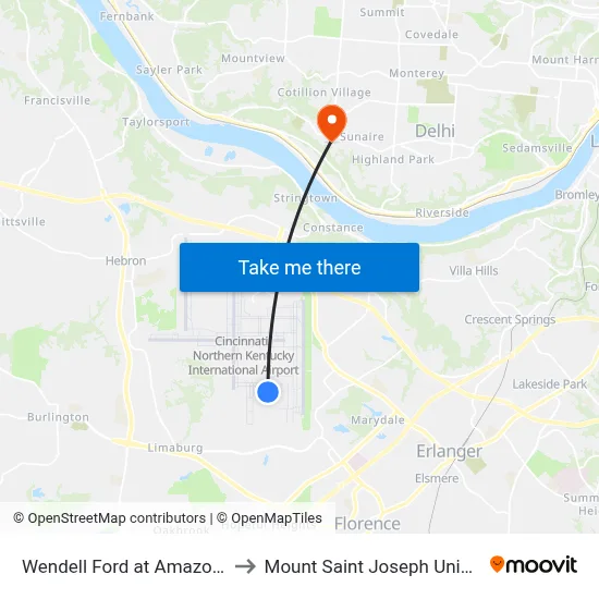 Wendell Ford at Amazon/Dhl to Mount Saint Joseph University map