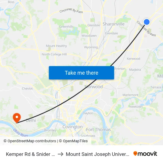 Kemper Rd & Snider Rd to Mount Saint Joseph University map