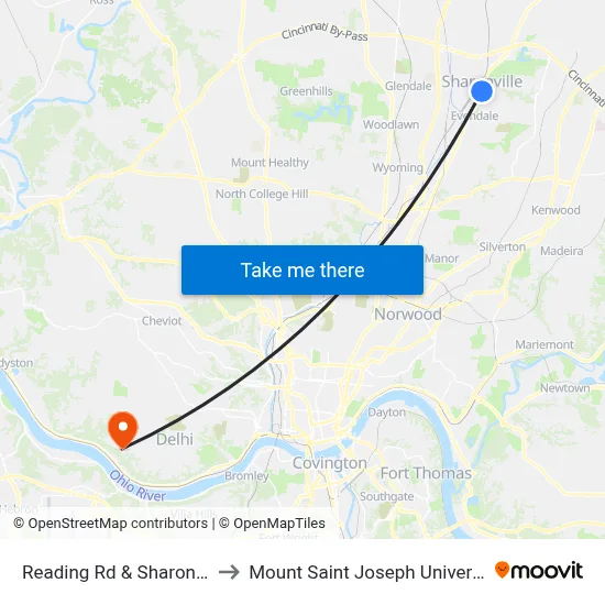 Reading Rd & Sharon Rd to Mount Saint Joseph University map