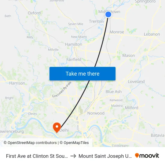 First Ave at Clinton St South Bound to Mount Saint Joseph University map