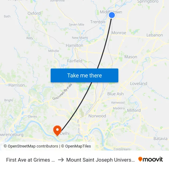 First Ave at Grimes St to Mount Saint Joseph University map