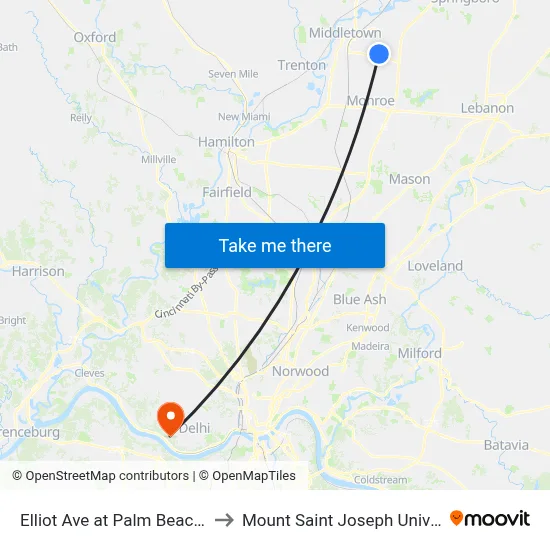 Elliot Ave at Palm Beach Tan to Mount Saint Joseph University map