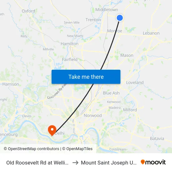 Old Roosevelt Rd at Wellington Rd to Mount Saint Joseph University map