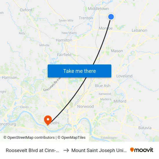 Roosevelt Blvd at Cinn-Day Rd to Mount Saint Joseph University map