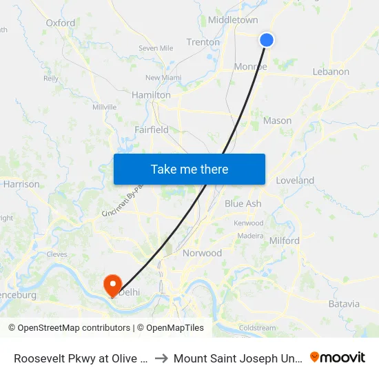 Roosevelt Pkwy at Olive Garden to Mount Saint Joseph University map