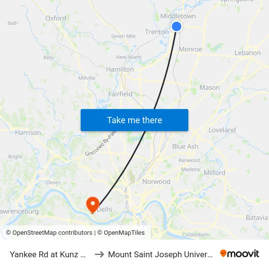 Yankee Rd at Kunz Ave to Mount Saint Joseph University map