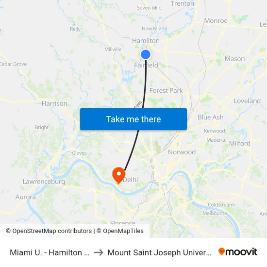 Miami U. - Hamilton Sb to Mount Saint Joseph University map