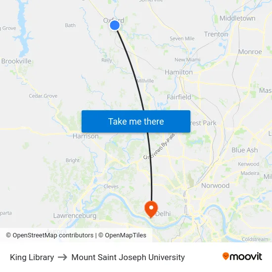 King Library to Mount Saint Joseph University map