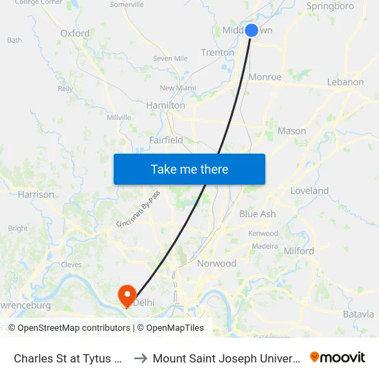 Charles St at Tytus Ave to Mount Saint Joseph University map