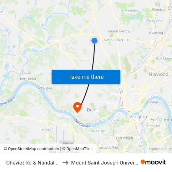 Cheviot Rd & Nandale Dr to Mount Saint Joseph University map