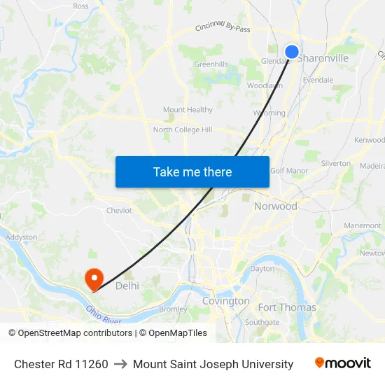 Chester Rd 11260 to Mount Saint Joseph University map