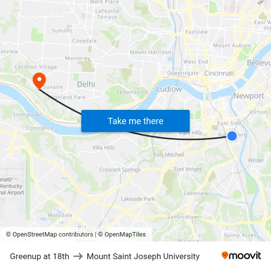 Greenup at 18th to Mount Saint Joseph University map