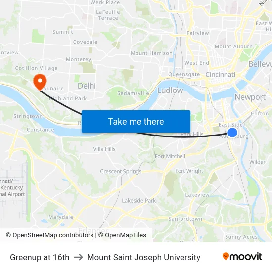 Greenup at 16th to Mount Saint Joseph University map
