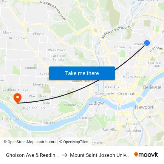 Gholson Ave & Reading Rd to Mount Saint Joseph University map