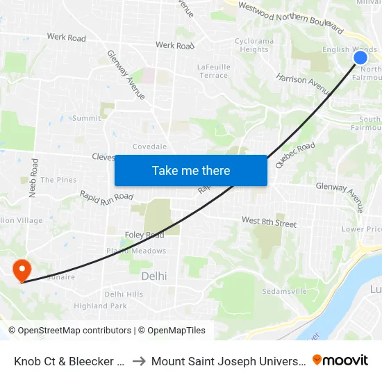 Knob Ct & Bleecker Ln to Mount Saint Joseph University map