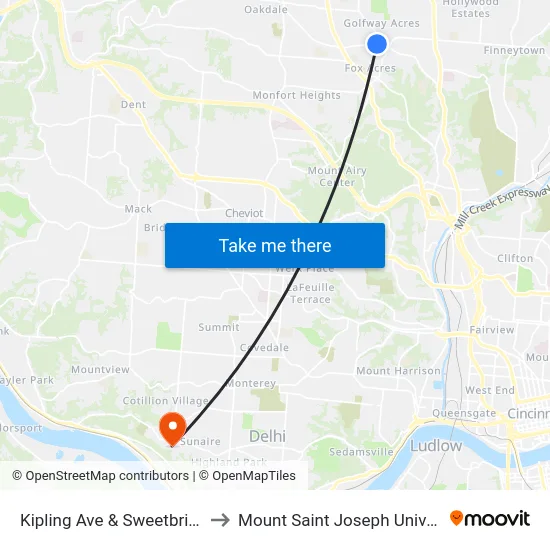 Kipling Ave & Sweetbriar Ln to Mount Saint Joseph University map