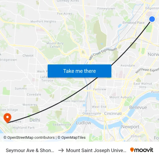 Seymour Ave & Shona Dr to Mount Saint Joseph University map