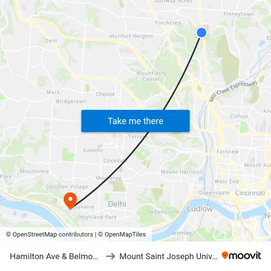Hamilton Ave & Belmont Ave to Mount Saint Joseph University map