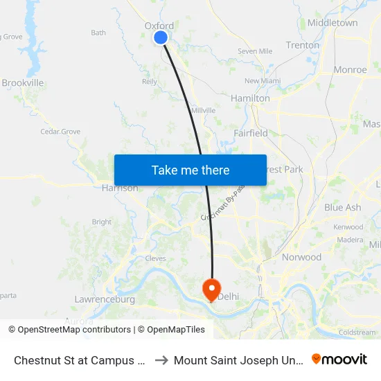 Chestnut St at Campus Ave Wb to Mount Saint Joseph University map