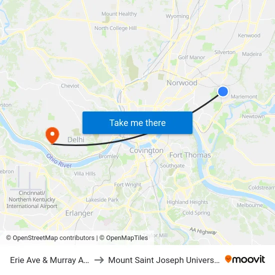 Erie Ave & Murray Ave to Mount Saint Joseph University map
