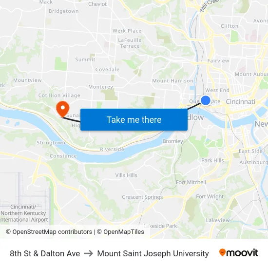 8th St & Dalton Ave to Mount Saint Joseph University map