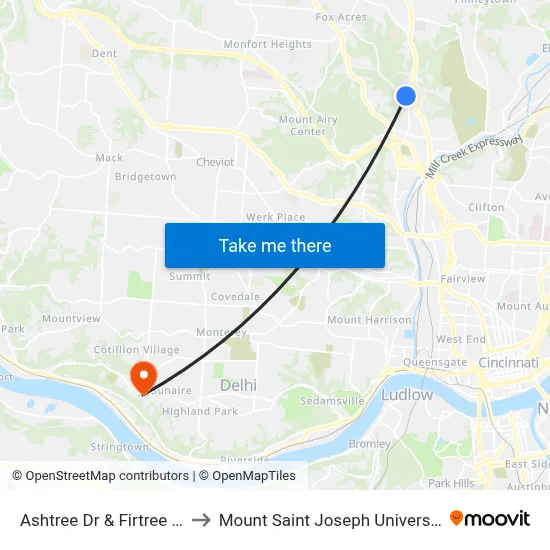 Ashtree Dr & Firtree Ct to Mount Saint Joseph University map