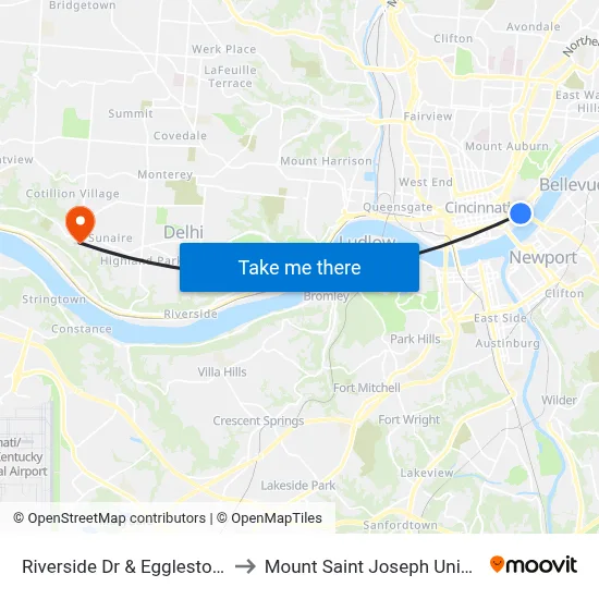 Riverside Dr & Eggleston Ave to Mount Saint Joseph University map