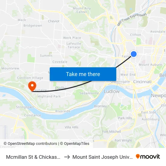 Mcmillan St & Chickasaw St to Mount Saint Joseph University map