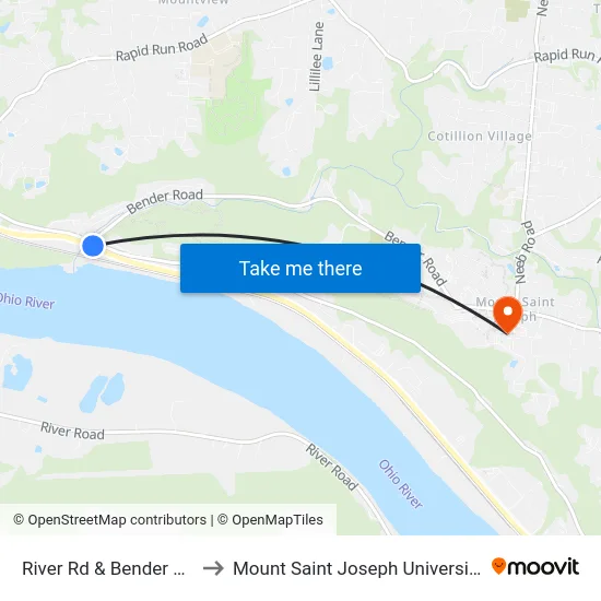 River Rd & Bender Rd to Mount Saint Joseph University map