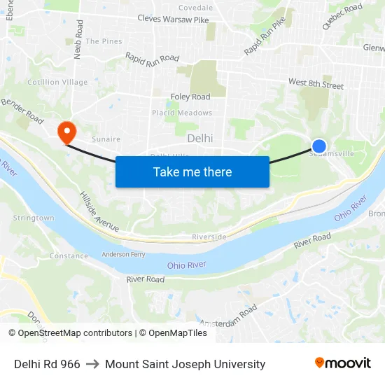 Delhi Rd 966 to Mount Saint Joseph University map