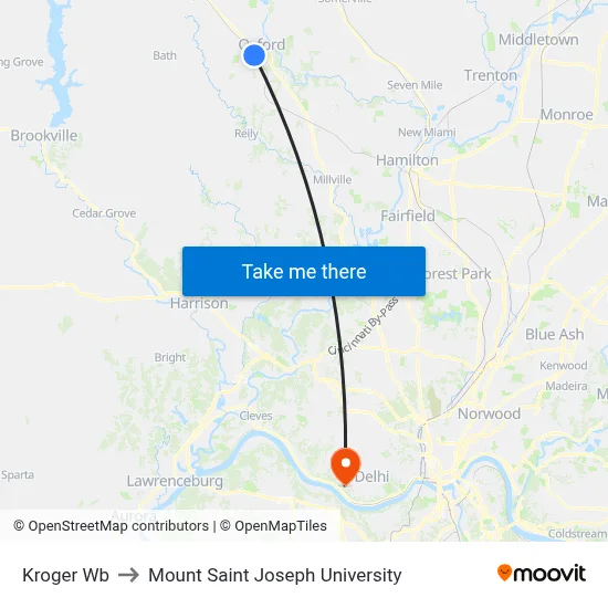 Kroger Wb to Mount Saint Joseph University map