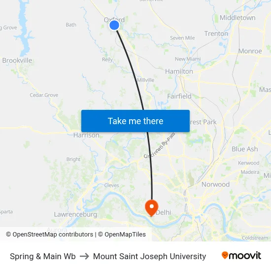 Spring & Main Wb to Mount Saint Joseph University map