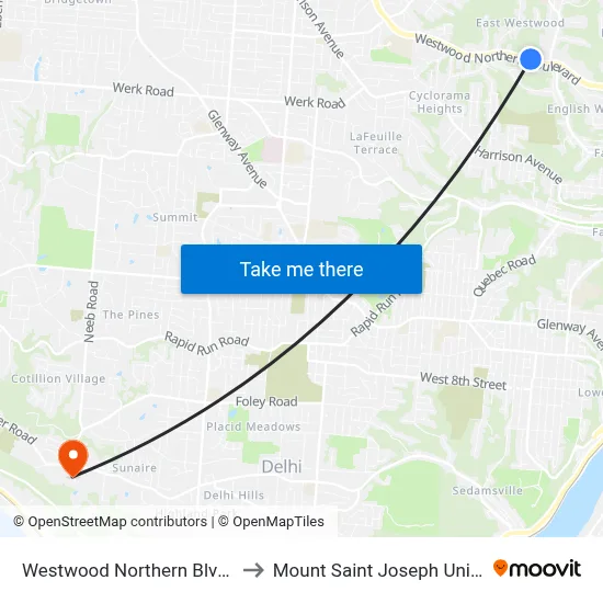 Westwood Northern Blvd 2236 to Mount Saint Joseph University map