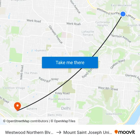 Westwood Northern Blvd 2211 to Mount Saint Joseph University map