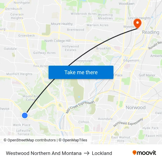 Westwood Northern And Montana to Lockland map