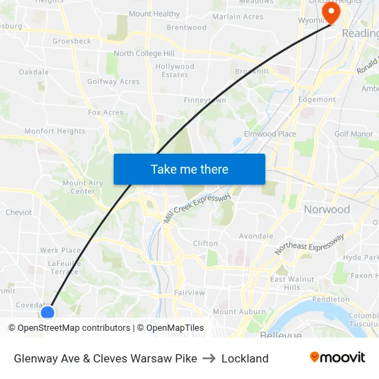 Glenway Ave & Cleves Warsaw Pike to Lockland map