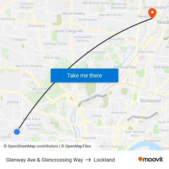 Glenway Ave & Glencrossing Way to Lockland map