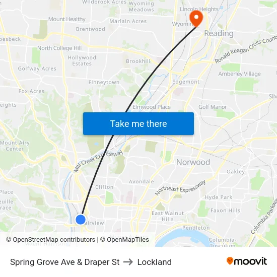 Spring Grove Ave & Draper St to Lockland map